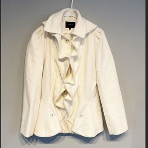 ARK & Co, white ruffled pea coat